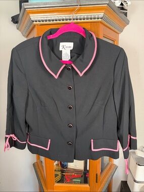 K Studio Black Blazer with Pink Trim - Women’s Cropped Suit Jacket